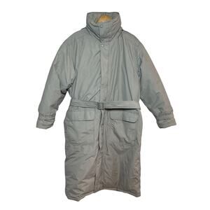 Vtg Eddie Bauer Goose Down Gore Tex Tan Long Quilted Parka Belted Hood Medium